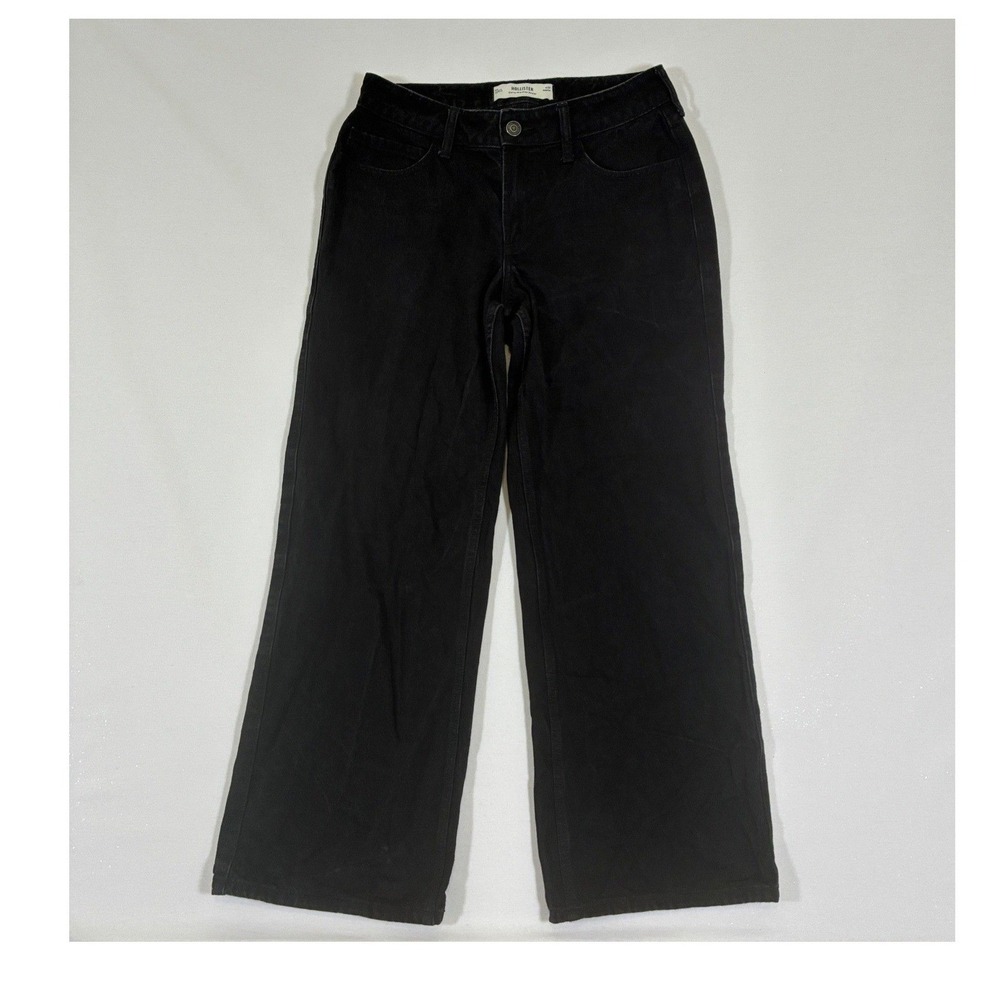 Hollister Curvy Mid-Rise Baggy Jeans Black Wide Leg Denim Womens 8R W29 Regular